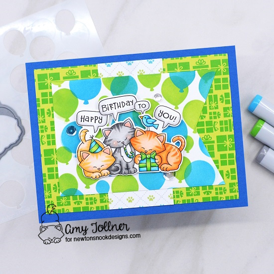 Newton's Birthday Trio Stamp and Die Set, Bokeh Balloons Stencil Set, A Cat's Life Paper Pad, Birthday Party Paper Pad by Newton's Nook Designs #newtonsnookdesigns #newtonsnook #nnd #handmade