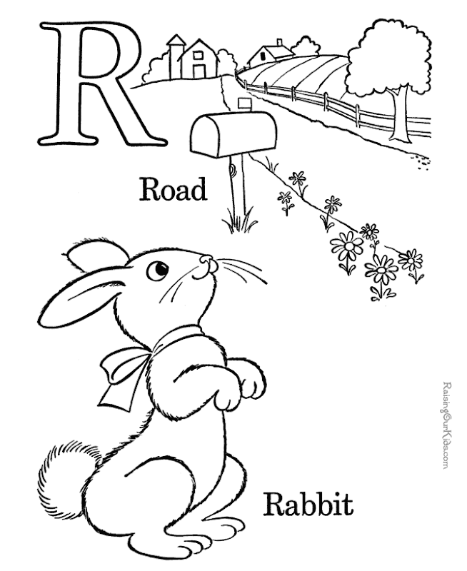 Printable Coloring pages for letter R , Examples are Rat , Rhino  title=