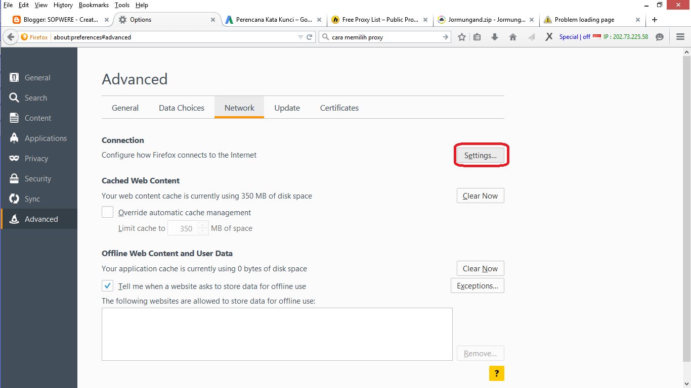 Cara setting Proxy d