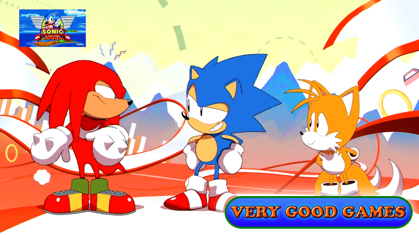 Three heroes of the Sonic Mania game; hedgehog Sonic, fox Tail, and echidna Knuckles