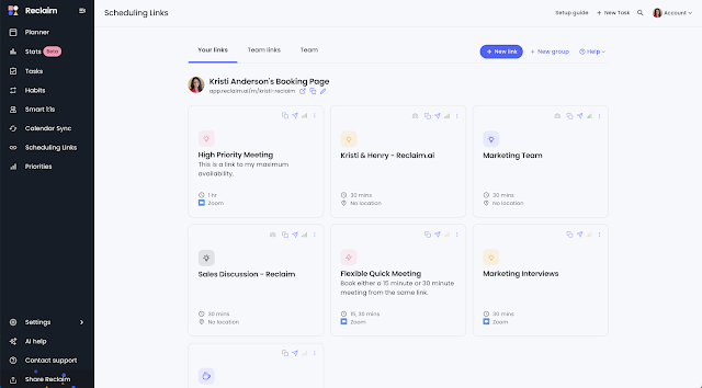Reclaim AI Scheduling Links Screenshot