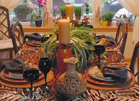 Jungle tablescape, Sakura jungle plates, giraffes, elephants