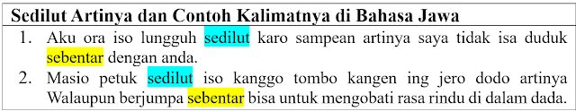 Sedilut Artinya dan Contoh Kalimatnya di Bahasa Jawa