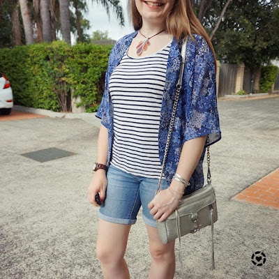 awayfromblue instagram print mixing with jeanswest jamie kimono stripe tank bermuda denim shorts