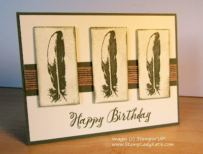 Card with a trio of feathers  made with Stampin'UP!'s Feather Together stamp set