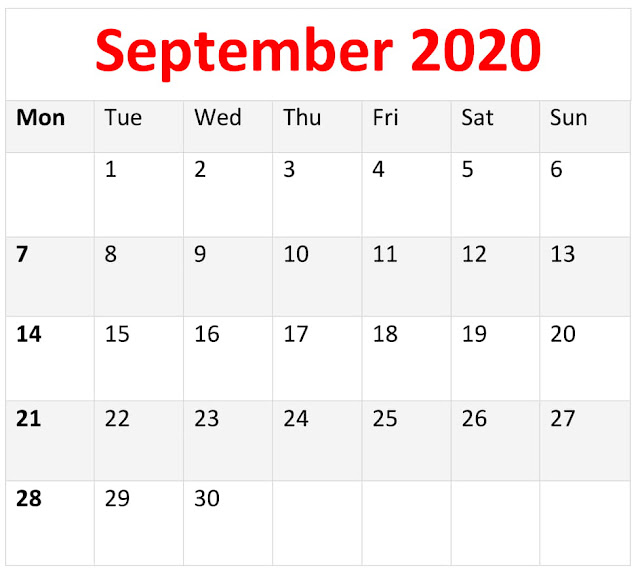 September Calendar 2020