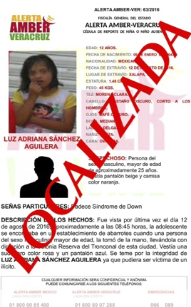 Desactivan Alerta Amber para Luz Adriana Sanchez en Xalapa Veracruz