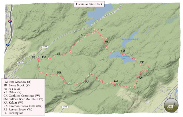 Ruta y mapa de la excursión en Harriman State Park: Stony - Reeves - Pine