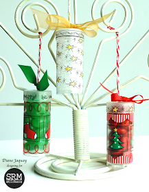 SRM Stickers Blog - Tiny Tube Ornaments by Diane - #tube #altered #christmas #fancy #stickers #twine #ornaments