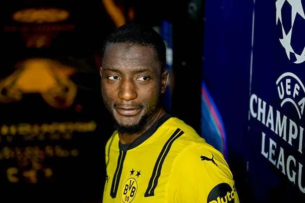 Serhou Guirassy of Borussia Dortmund reacts after the UEFA Champions League 2024/25 quarter-final second leg match between Borussia Dortmund and FC Barcelona at BVB Stadion Dortmund on April 15, 2025, in Dortmund, Germany. Photo by Alexandre Simoes/Getty Images