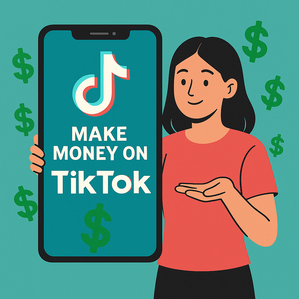 Infographic illustrating steps to earn money on TikTok, including content ideas and audience engagement tips.