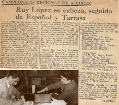 Recorte del Diario de Barcelona sobre el Campeonato Regional de Ajedrez de 1963