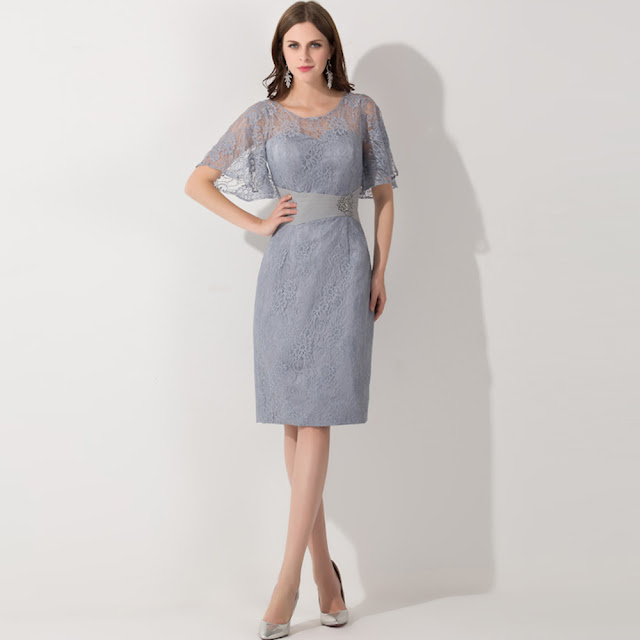 Lace-Gray-Short-Dress-Sleeves-Sheath