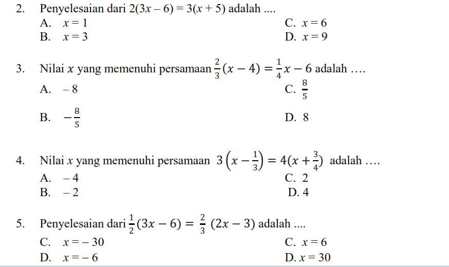 Latihan Persamaan dan Pertidaksamaan Linear satu Variabel 