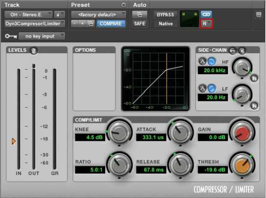 Right Channel Side Of A Multi-mono Version Of The Dyn3 Compressor-Limiter In Pro Tools