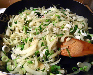 Green Garlic and Onions in Frying Pan