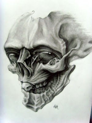 Instead of a completed tattoo, here is a sketch of a free skull tattoo