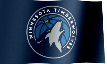 The waving fan flag of the Minnesota Timberwolves with the logo (Animated GIF)