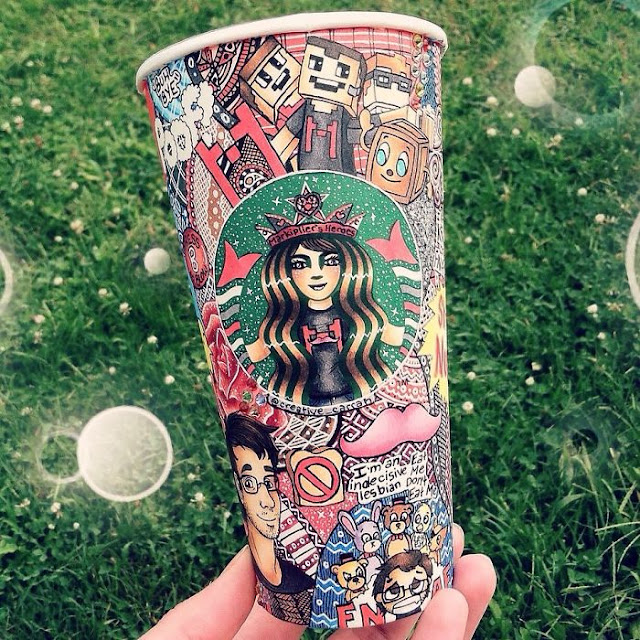 Recycled art made from starbucks cup