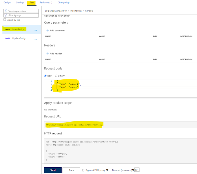 Insert entity Testing using APIM