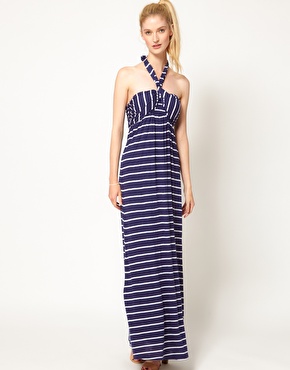 Splendid Striped Maxi Dress with Halter Neck Detail