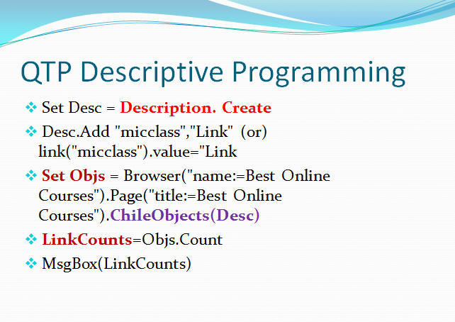 QTP Descriptive Programming with real time examples