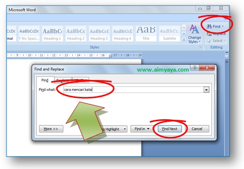 gambar akses toolbar find dan memunculkan dialog find