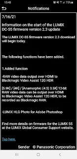 Lumix S5 firmware update 2.3