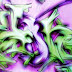 Abstract Graffiti Alphabet "GR" Green-Purple on Paper