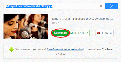 Gambar contoh mengunduh video youtube di halaman savefrom.net