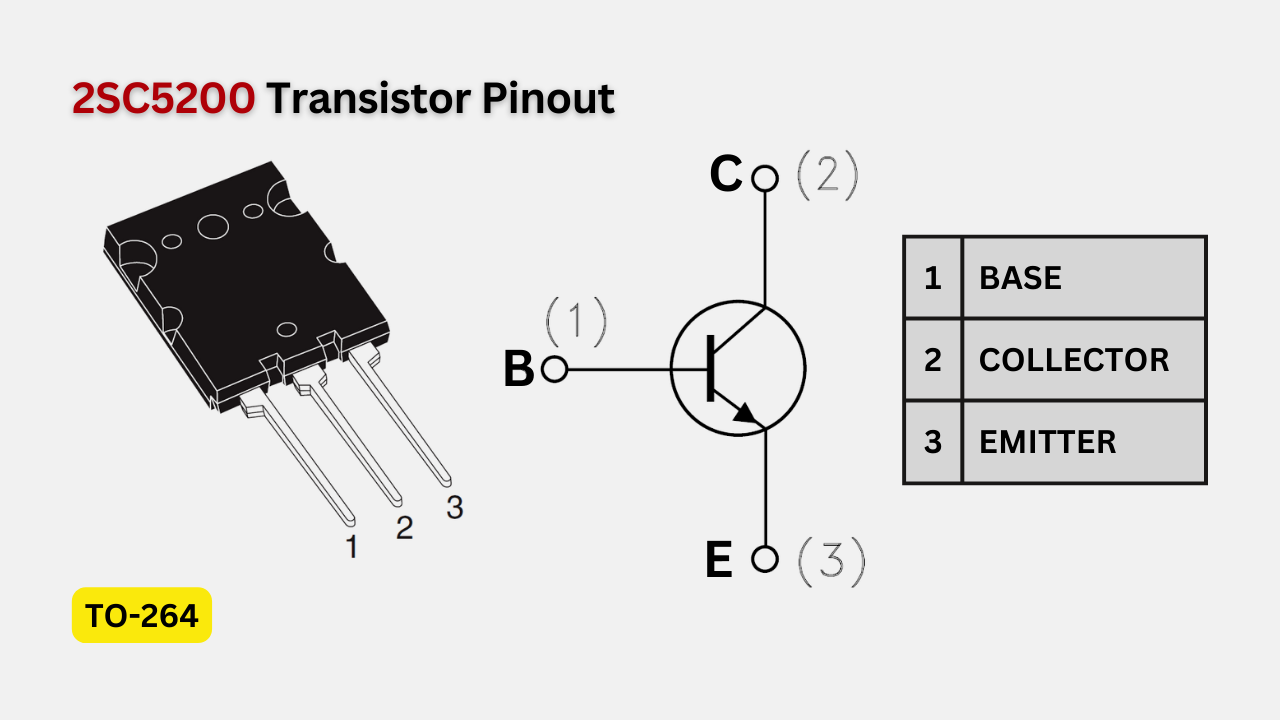 2SC5200 Transistor (TO-264) Pinout, Features, Equivalents, Datasheet