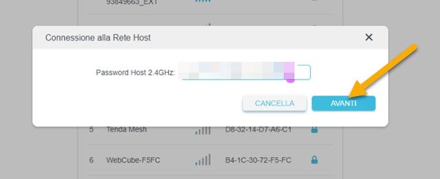 digitazione password del router