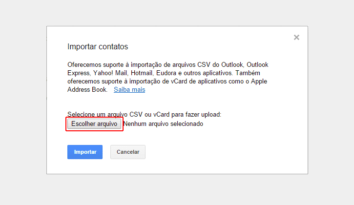 Importar contatos Gmail