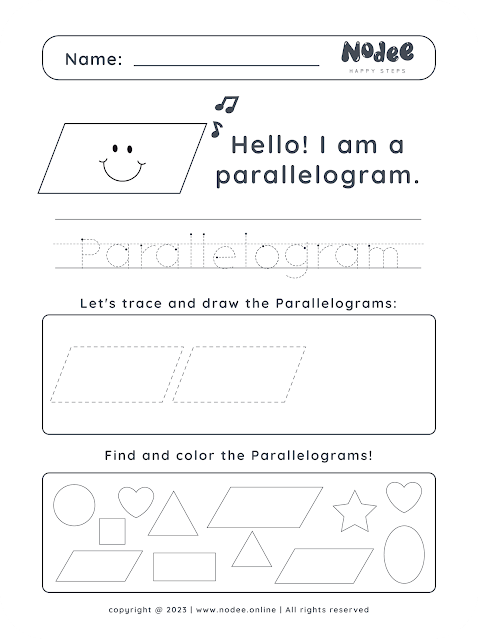 Parallelogram - black and white Shapes worksheets for Kids