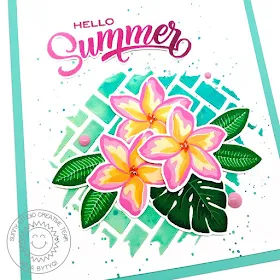 Sunny Studio Stamps: Radiant Plumeria Frilly Frame Dies Summer Themed Card by Anja Bytyqi