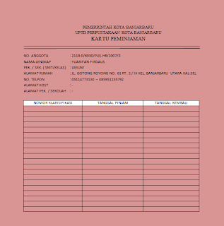 Beberapa contoh form dan tabel  SOP PERPUSTAKAAN