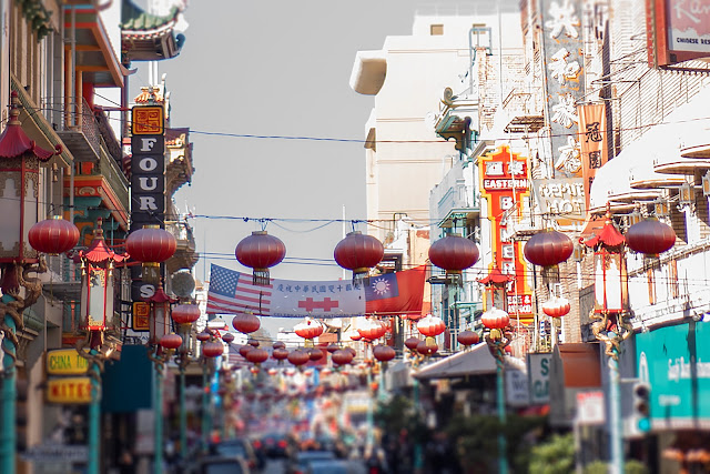 flags, red lanterns, street photography