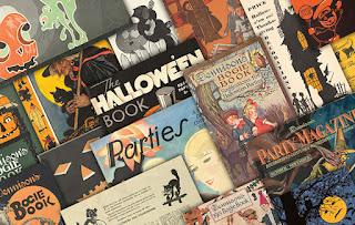 Collage of vintage Halloween collector books and pamphlets by Dennison dating 1910's, 1920's, 1930's.