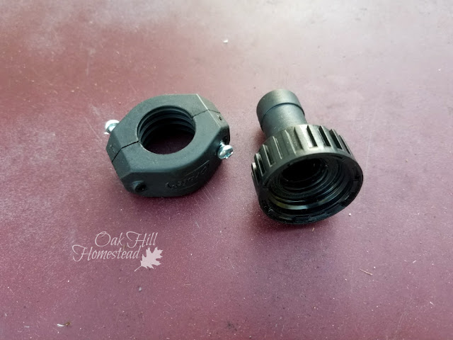 Hose repair parts to fix a hole in a garden hose. This is a female end fitting. Click for the steps to take to repair a garden hose.