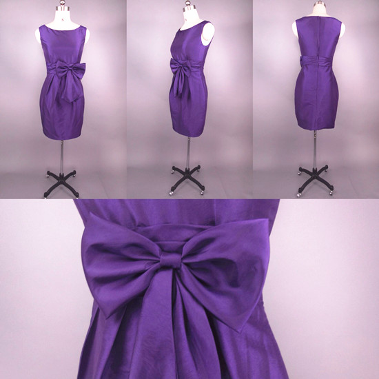 Short Taffeta Bateau Bridesmaid Dress With A Big Bowknot