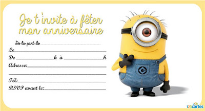 carte d'invitation anniversaire gratuite Minion Stuart