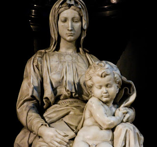 Statue of Our Lady of Bruges by Michelangelo,Where a lock of Our Lady's hair and the famous relic of the holy blood is preserved in Our Lady of Bruges, Feast day of Our Lady of Bruges is March 21