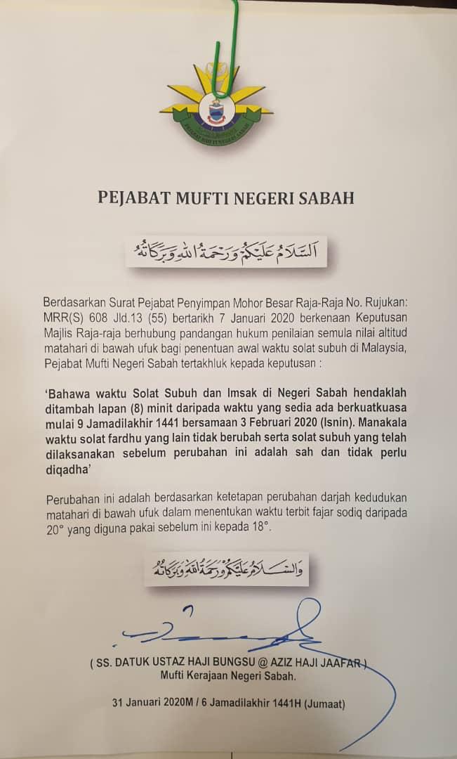 Perubahan Waktu Solat Subuh Dan Imsak