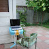 A vintage suitcase laptop table