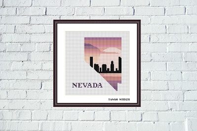 Nevada state map skyline silhouette cross stitch - Tango Stitch