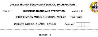 11th BUSINESS MATHS AND STATISTICS(EM) - FIRST REVISON MODEL QUESTION -2021-22