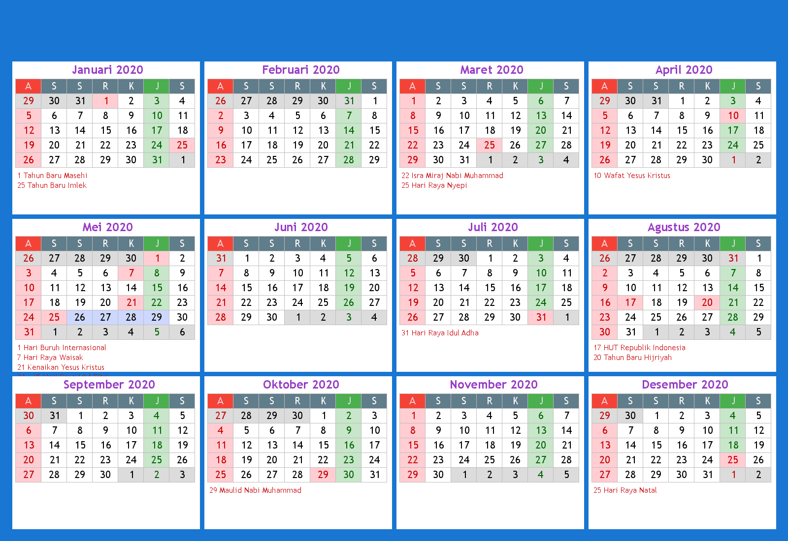 Kalender Indonesia Tahun  2020  Kalender Indonesia