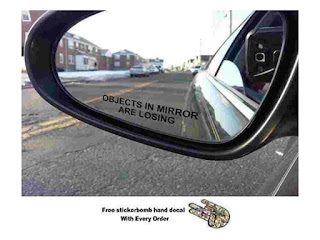 (Pair) Objects in Mirror are Losing Decal BLACK Etched Glass Funny 