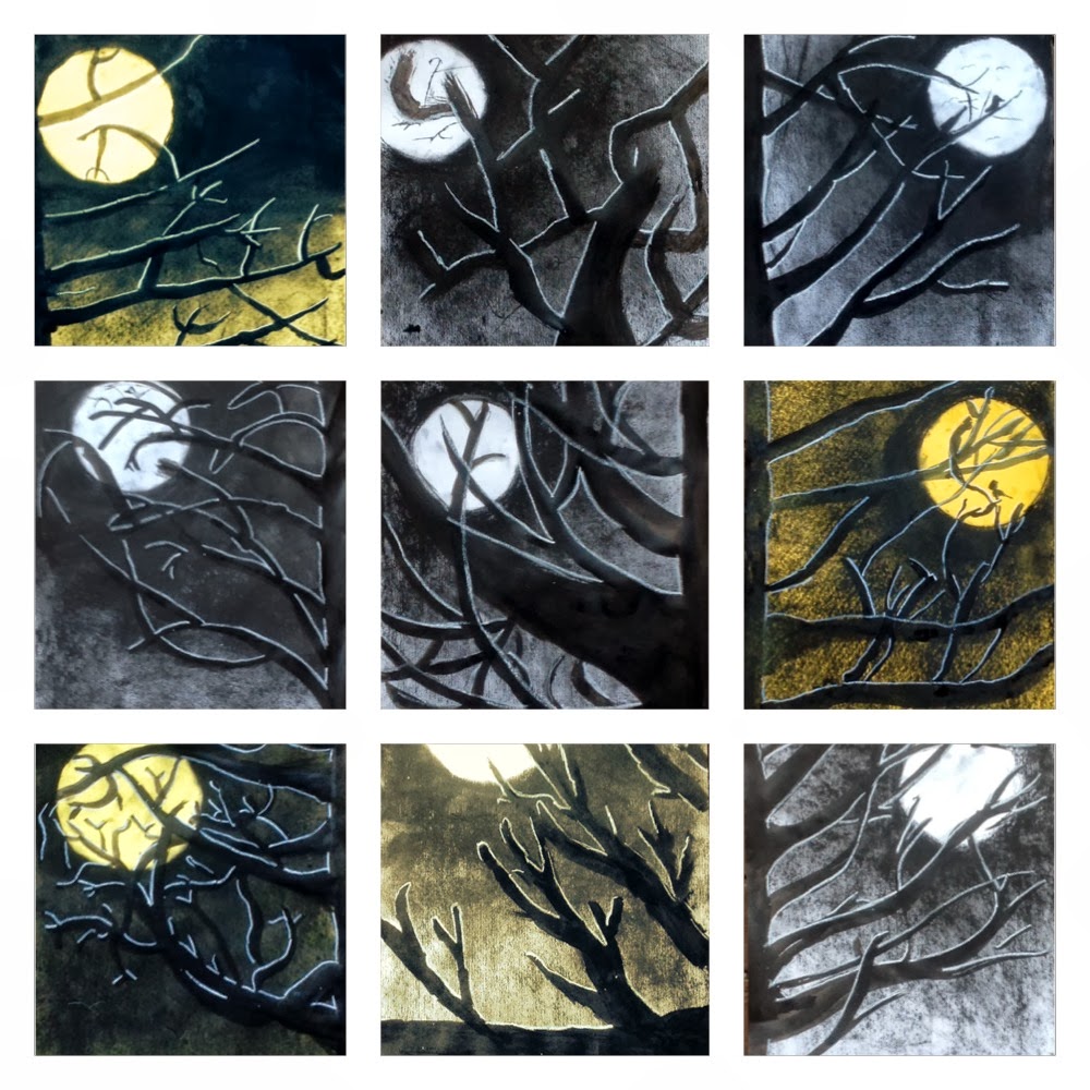 Elle and Lou Spooky Halloween  Trees Art  for Primary Children