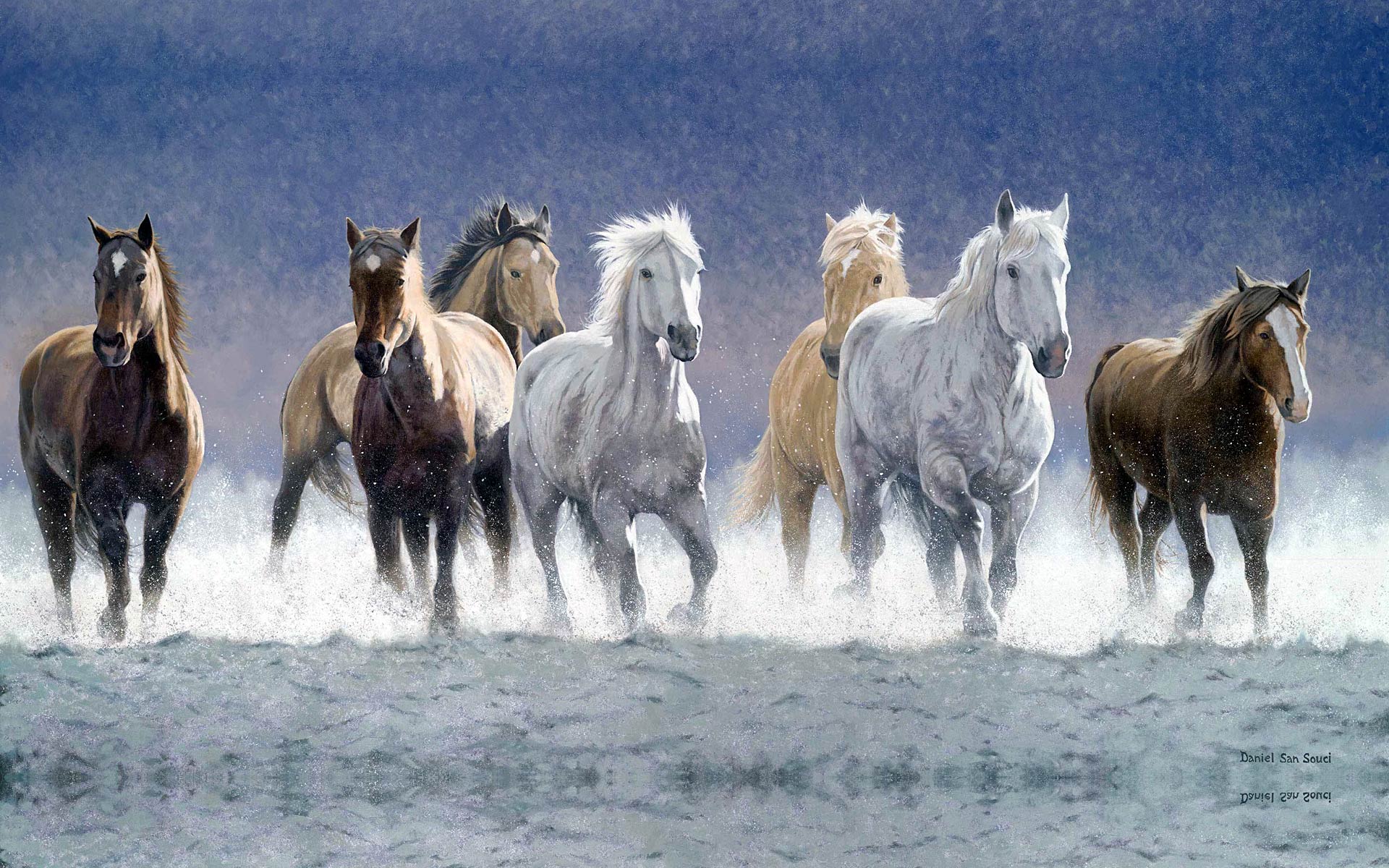 Avikalp Exclusive Awi3250 Seven running horses vastu 7 horses seven ho –  Avikalp International - 3D Wallpapers